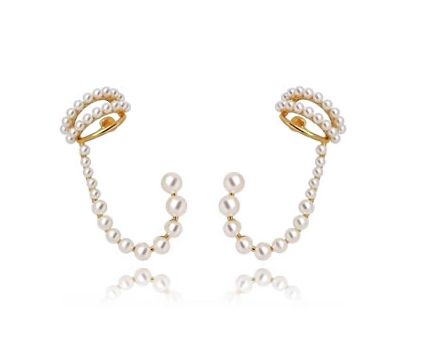 BRINCO  FOLHEADO OURO 18K EAR CUFF PÉROLAS