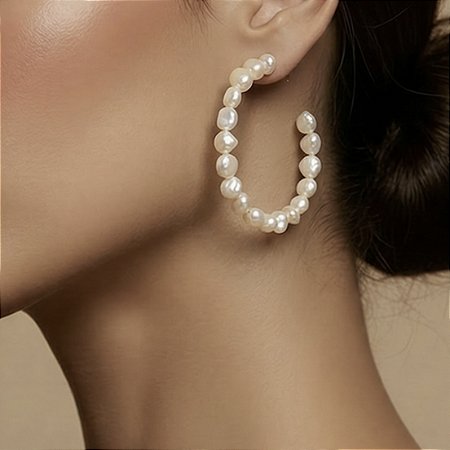 BRINCO FOLHEADO OURO 18K ARGOLA PEROLA