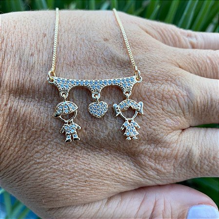 COLAR FOLHEADO OURO 18K CASAL