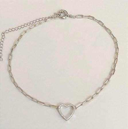 COLAR CHOKER FOLHEADO RODIO BRANCO  CARTIER CORAÇÃO