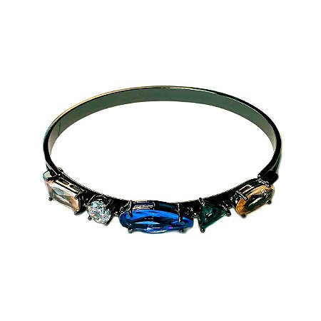 Bracelete Folheado Rodio Negro Aro Com Pedras