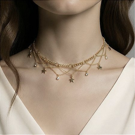 COLAR FOLHEADO OURO 18K ESTRELA