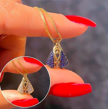 COLAR FOLHEADO OURO 18K NOSSA SENHORA APARECIDA PEQUENA DOIS LADOS