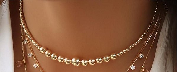 CHOKER BANHADA OURO 18K ARO BOLINHAS