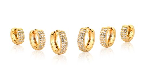 TRIO BANHADO OURO 18K ARGOLAS  MICRO CRAVEJADAS FINA