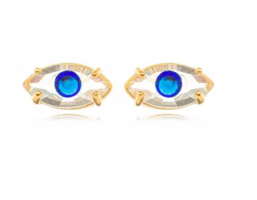 Brinco  Banhado Ouro 18K  Olho Cristal Safira