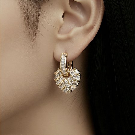 Brinco Banhado Ouro 18K Argola Coração