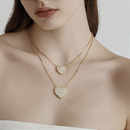 Colar Banhado ouro18k Duplo Coração