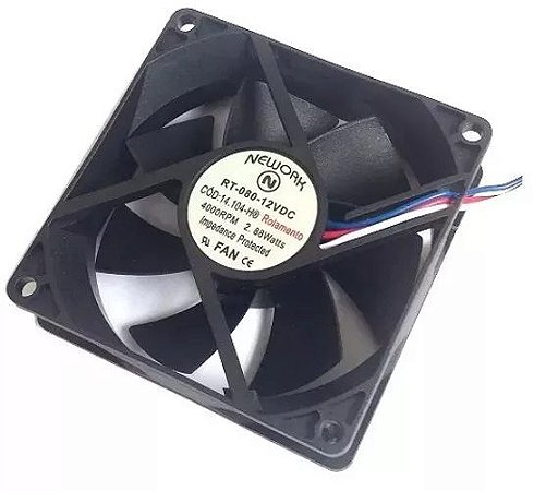 Cooler Nework 12V RT-080 14.104-H(R) 80X80X25mm ROLAMENTO Amp.: 0,40 RPM: 4000 3 FIOS C/ CONECTOR - 802512R