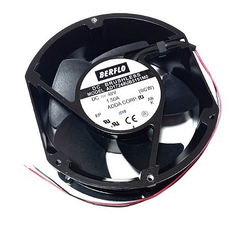 COOLER 48V 172X150X51 MOD AD17248UB - ROLAMENTO 1.50AMP - 72.00 WATTS - 5300 RPM - 417,00 CFM BERFLO 2 FIOS S/ CONECTOR