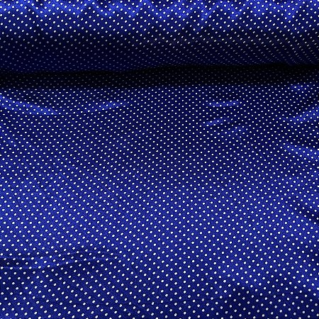 Cetim Estampado Fundo Azul Poá Miúdinho Branco