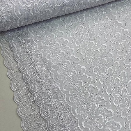 Broderi Branco Floral Barrado