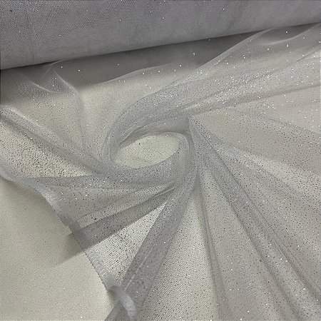 Tule Com Glitter Branco Com Prata