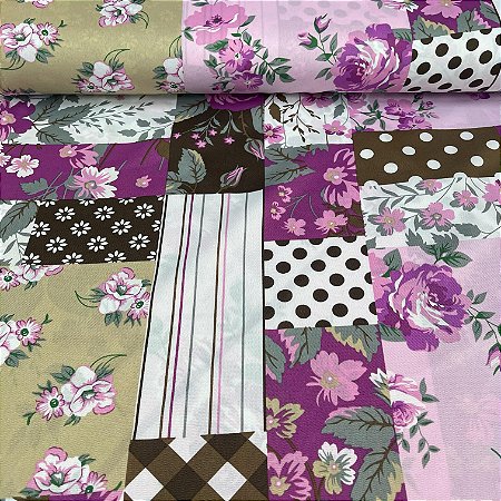 Oxford Estampado Quadriculado Com Florzinhas e Poá