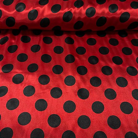 Cetim Estampado Fundo Vermelho Poá Preto