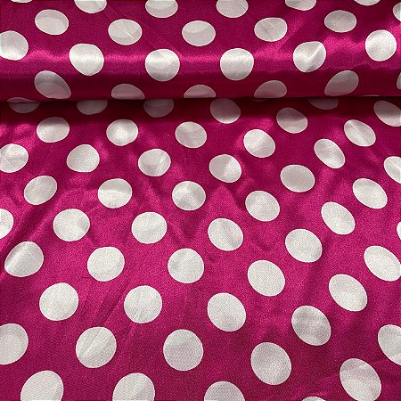 Cetim Estampado Fundo Rosa Com Poá Branco
