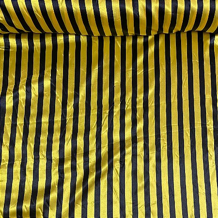 Cetim Estampado Listrado Amarelo e Preto