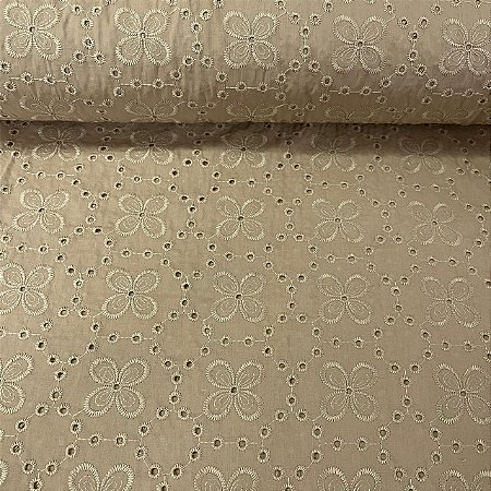 Laise Bordada Bege Borboletas