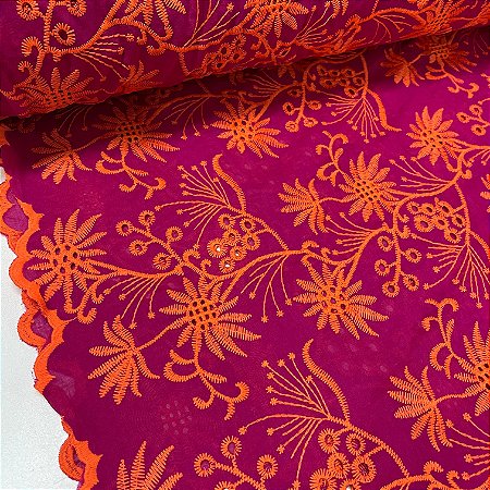 Layse Bordada Rosa Com Floral Laranja