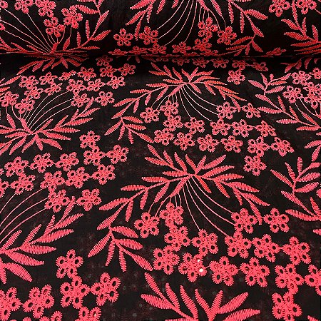 Laise Bicolor Bordada Preto Sob Vermelho