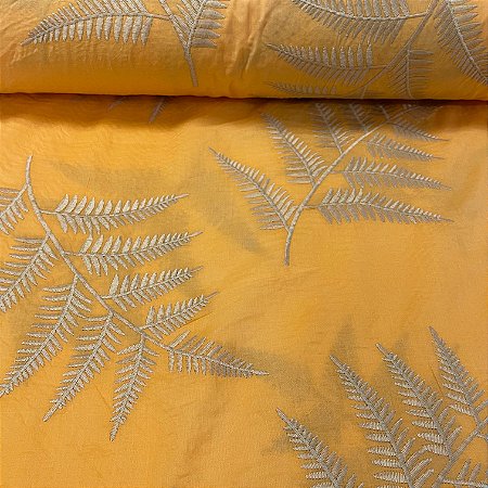 Laise Bicolor Bordada Folhagens Amarela
