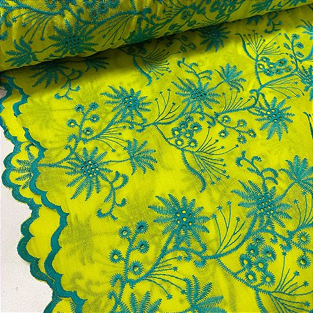 Layse Bordada Amarelo Neon Com Bordado Verde