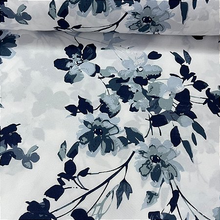 Percal De Microfibra Estampado Fundo Branco com Florzinhas Cinza