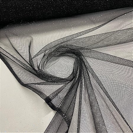 Tule Com Glitter Preto Com Prata