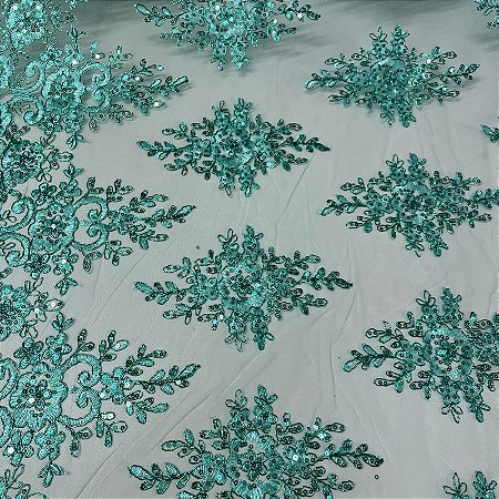 Tule Bordado Spangle Shine Ciano
