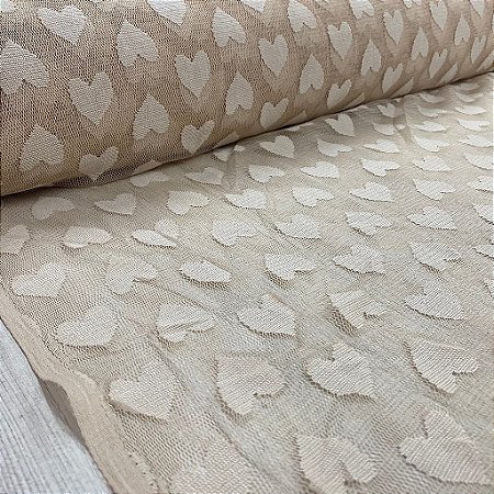 Tule Estampado Corações Bege