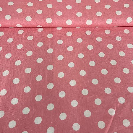 Viscolinho Estampado Fundo Rosê com Poá Branco