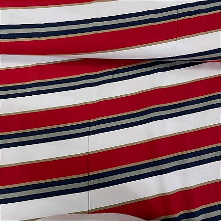 Viscose Estampada Listrado Vermelho, Branco com Cinza