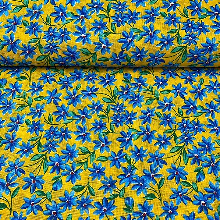 Chitinha Estampada Florzinhas Azul Fundo Amarelo