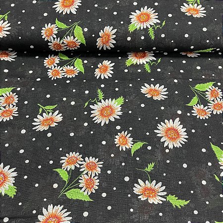 Chita Mini Floral Fundo Preto Petit Poá