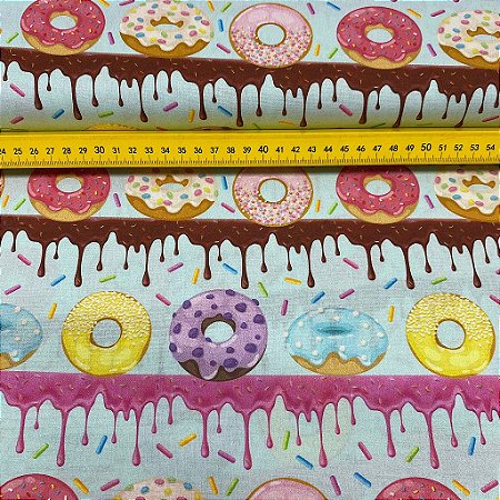 Tricoline Digital Estampada Barrado Com Donuts