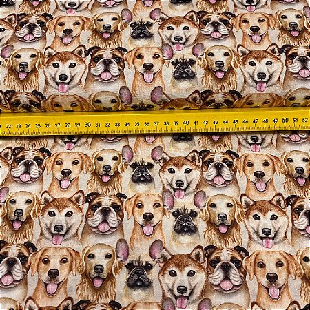 Tricoline Digital Estampada Dogs Caramelo