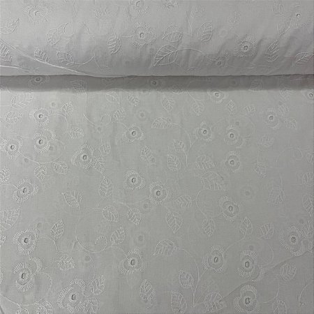 Laise Bordada Off White Folhagens Delicada