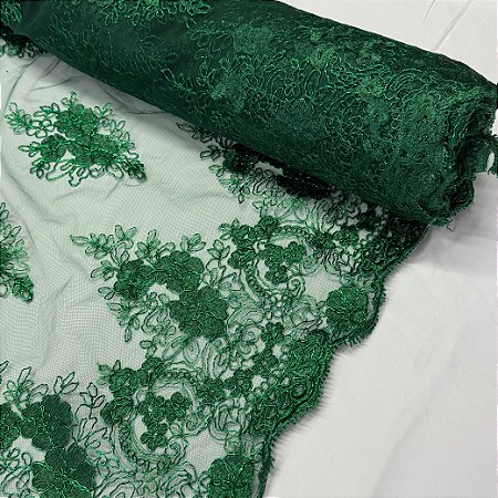 Tule Bordado Cord Metalic Verde Bandeira