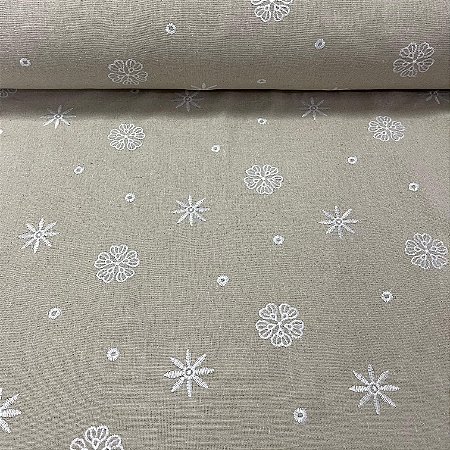 Linho com Viscose Bordado Crú Floral Branco