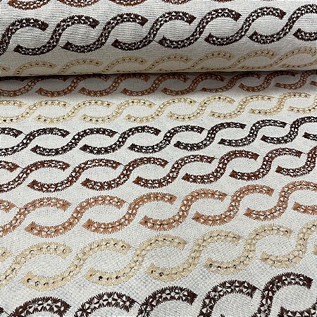 Linho com Viscose Bordado Diagonal Bege