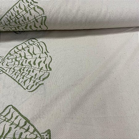 Linho com Viscose Bordado Concha Verde Barrado
