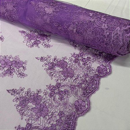 Tule Bordado Cord Metalic Lilás