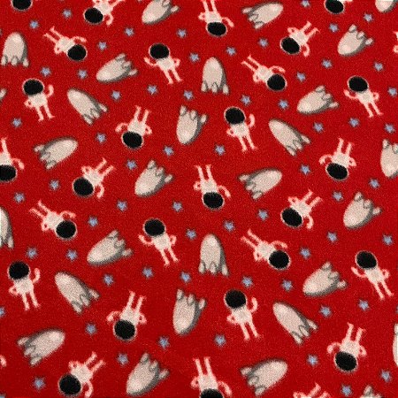 Soft Estampado Astronauta e Foguete Fundo Vermelho
