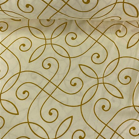 Percal Estampado 180 Fios Arabesco Dourado