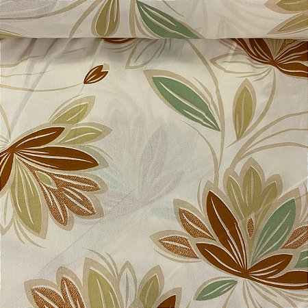 Percal Estampado 180 Fios Fundo Off Whitte com Flores Neutras