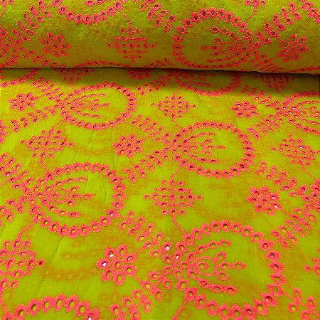 Laise Bordada Bicolor Amarelo com Laranja Neon