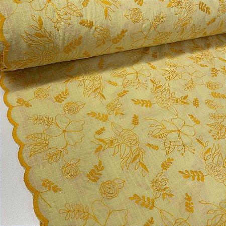 Layse Bordada Amarelo Claro com Floral Amarelo