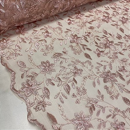 Tule Bordado Nice 1 Rosê