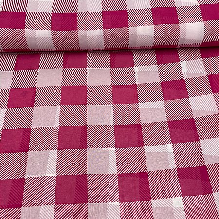 Crepe Estampado Xadrez Em Tons De Rosa