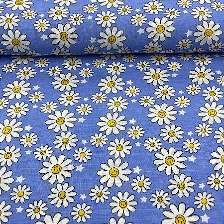 Crepe Estampado Fundo Lilás Com Margaridas